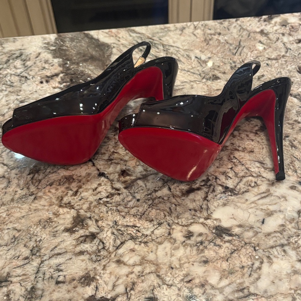 Christian Louboutin Glossy Black Slingback Heels